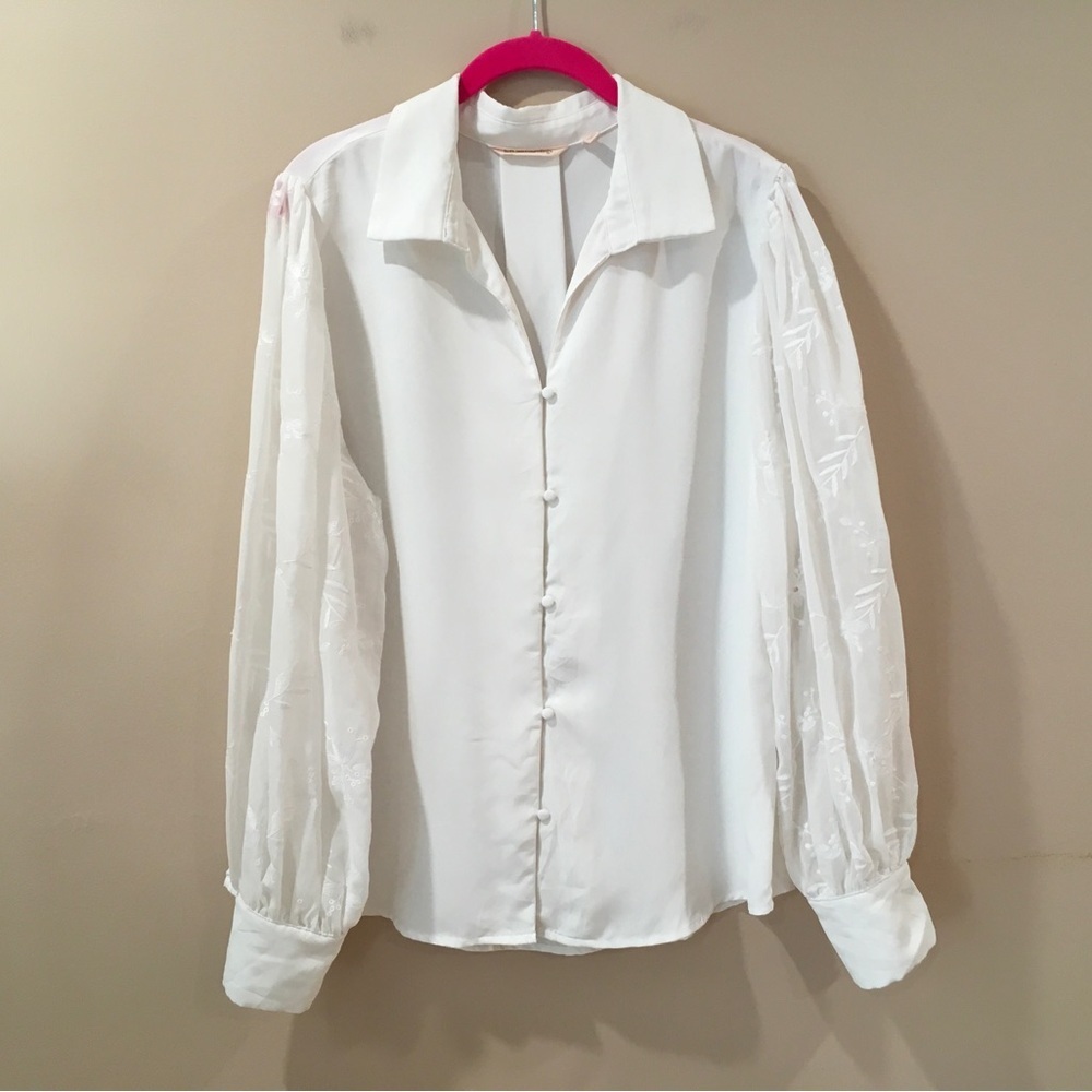 soft surroundings Loreanza Blouse White Embroidered Womrns SIZE L Romantic Boho